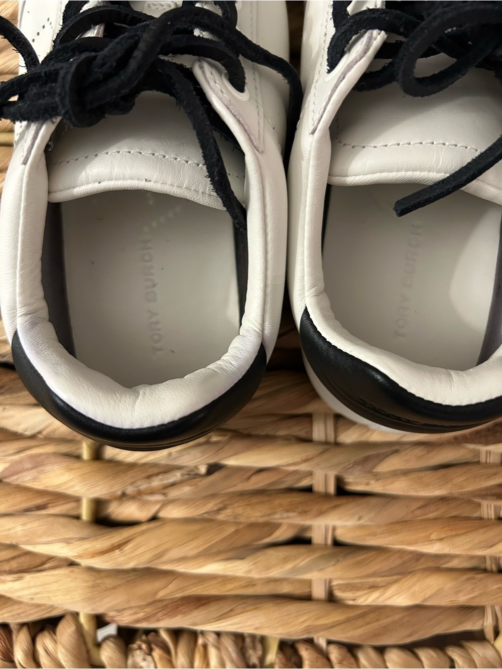 Tory Burch White Leather Sneakers with Black Accents - Picture 7 of 9